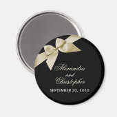 クリームリボン日付の結婚発表を保存 マグネット (正面/裏面)