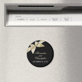 クリームリボン日付の結婚発表を保存 マグネット (インサイチュ (食洗機))