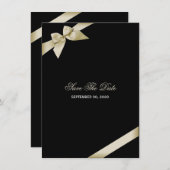 クリームリボン結婚式の日付の保存 セーブザデート (正面/裏面)