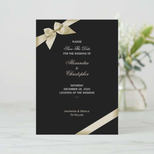 クリームリボン結婚式の日付を保存2 セーブザデート (スタンド正面)