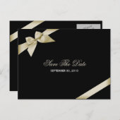 クリームリボン結婚式の日付を保存3 案内ポストカード (正面/裏面)