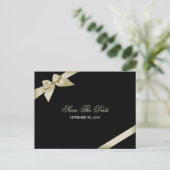 クリームリボン結婚式の日付を保存3 案内ポストカード (スタンド正面)