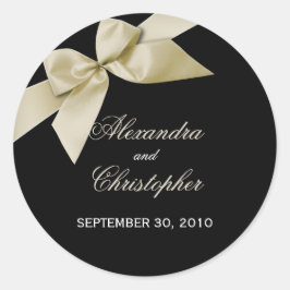 クリームリボン結婚式招待状告知 ラウンドシール