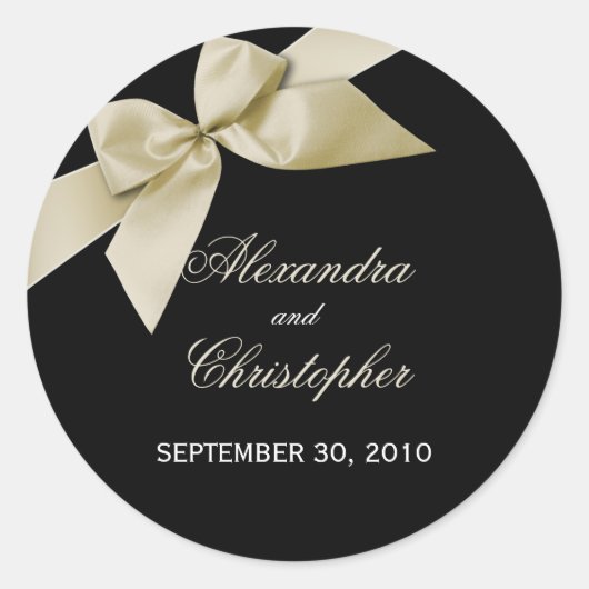 クリームリボン結婚式招待状告知 ラウンドシール (正面)