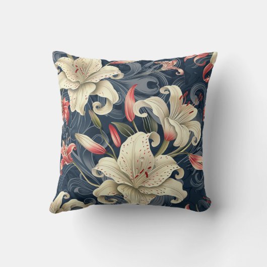 クリームリリー花のダマスクの豪華なテクスチャ クッション (裏面)