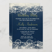 クリームレエレガントースとパールオンブルー誕生日 招待状 (正面/裏面)