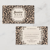 クリームレオパードプリント美容師アポイントメントカード 予約カード (正面/裏面)