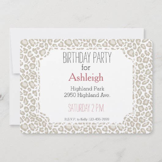 クリームレオパード誕生日 招待状 (正面)