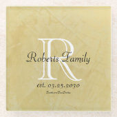 クリームレザーフェイクモノグラム記念日 ガラスコースター (正面)