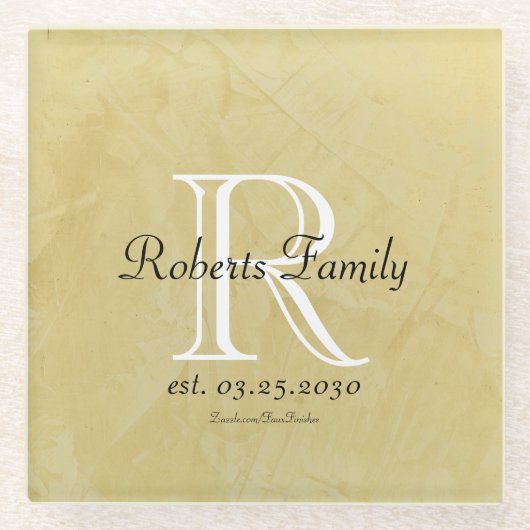 クリームレザーフェイクモノグラム記念日 ガラスコースター (正面)