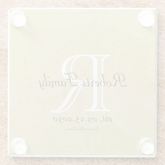 クリームレザーフェイクモノグラム記念日 ガラスコースター (裏面)