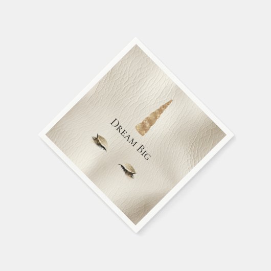 クリームレザーフェイク金ゴールドスパークルグラムユニコーン スタンダードカクテルナプキン (角)