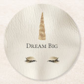 クリームレザーフェイク金ゴールドスパークルグラムユニコーン ラウンドペーパーコースター (正面)