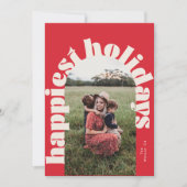 クリームレッドはっきりしたタイポグラフィクリスマスワンフォト シーズンカード (正面)