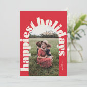 クリームレッドはっきりしたタイポグラフィクリスマスワンフォト シーズンカード (スタンド正面)