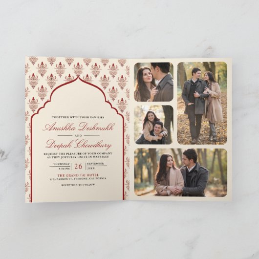 クリームレッドイカットオールインワンインディアン結婚 招待状 (内部)