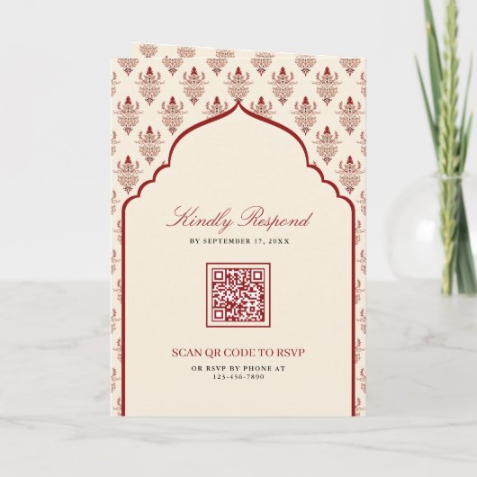 クリームレッドイカットオールインワンインディアン結婚 招待状 (裏面)