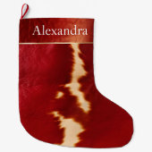 クリームレッドウエスタンコーウィドクリスマス名 ラージクリスマスストッキング (正面)