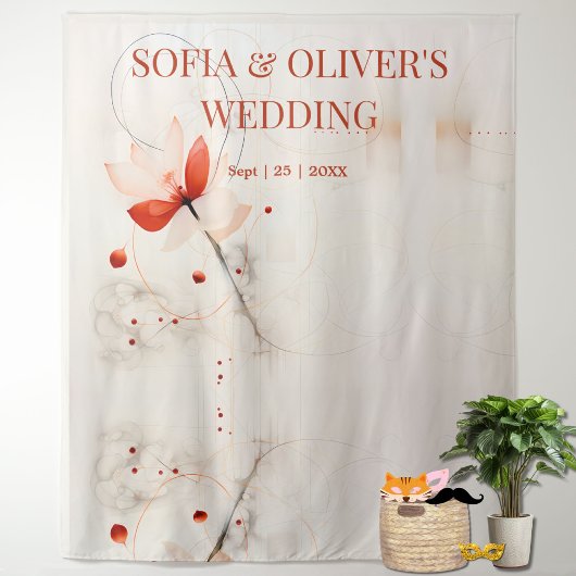 クリームレッドエレガントポピー結婚ズの写真の背景 タペストリー