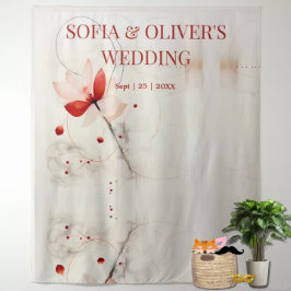 クリームレッドエレガントポピー結婚ズの写真の背景 タペストリー