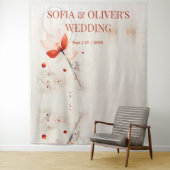 クリームレッドエレガントポピー結婚ズの写真の背景 タペストリー (インサイチュ)