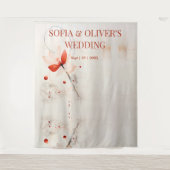 クリームレッドエレガントポピー結婚ズの写真の背景 タペストリー (正面)