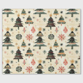 クリームレッドグリーンウェスタンクリスマスツリー ラッピングペーパー (フラット)