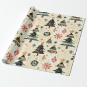 クリームレッドグリーンウェスタンクリスマスツリー ラッピングペーパー (アンロールド)
