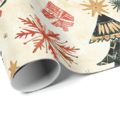クリームレッドグリーンウェスタンクリスマスツリー ラッピングペーパー (ロールコーナー)