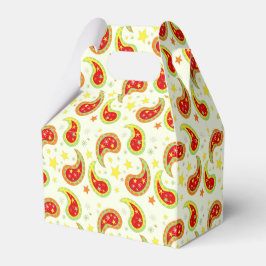 クリームレッドグリーンクリスマススターペイズリーギフトボックス フェイバーボックス