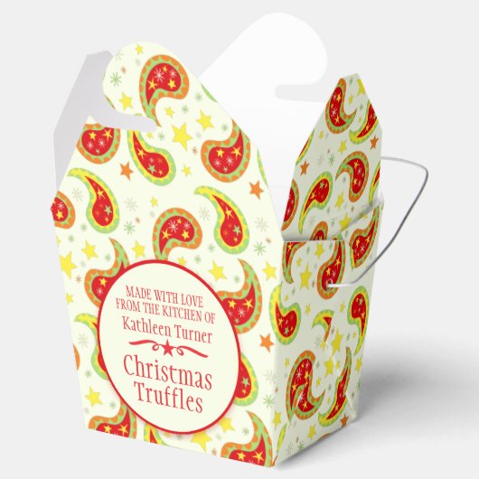 クリームレッドグリーンクリスマススターペイズリーギフトボックス フェイバーボックス (オープン)