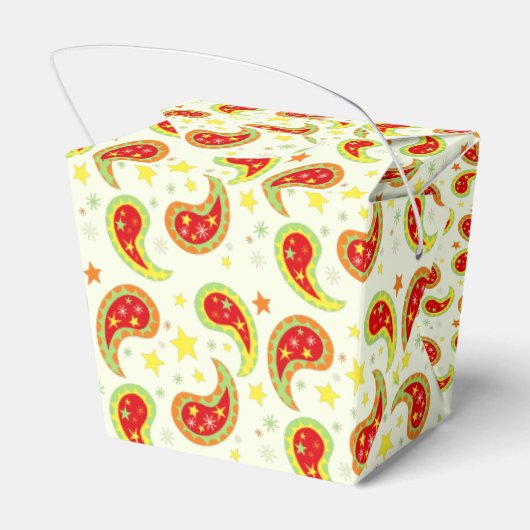 クリームレッドグリーンクリスマススターペイズリーギフトボックス フェイバーボックス (裏面サイド)
