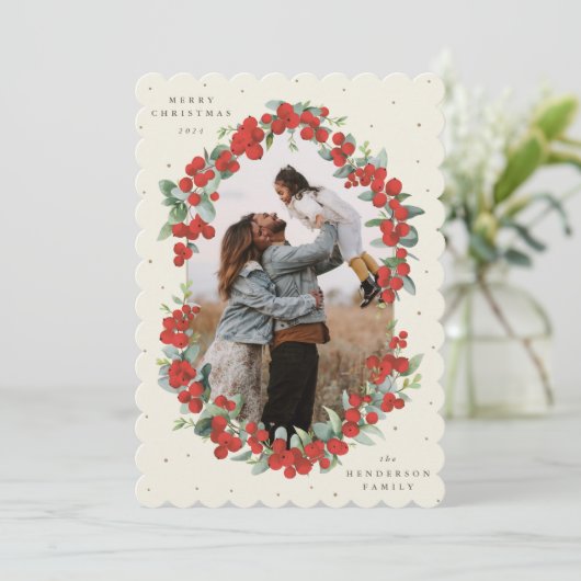 クリームレッドベリー+ユーカリのクリスマスフォト シーズンカード (スタンド正面)