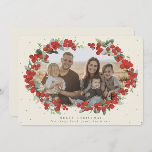 クリームレッドベリー+ユーカリのクリスマスフォト シーズンカード (正面/裏面)