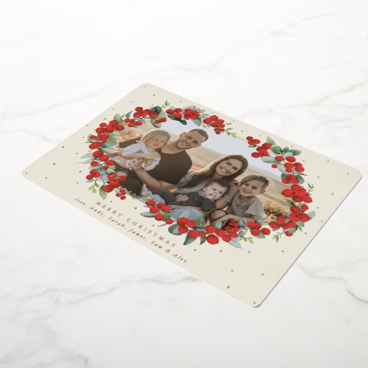 クリームレッドベリー+ユーカリのクリスマスフォト 箔シーズンカード (回転した状態)