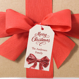 クリームレッドボウクリスマス ギフトタグ
