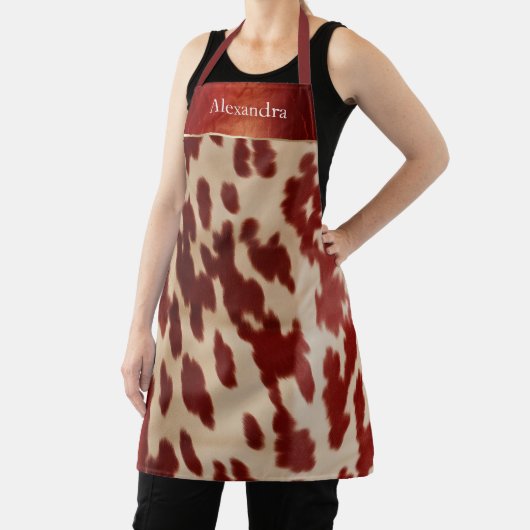 クリームレッド牛革クリスマス名 エプロン (インサイチュ)