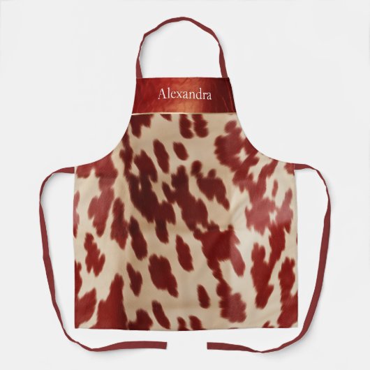 クリームレッド牛革クリスマス名 エプロン (正面)