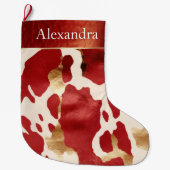 クリームレッド金ゴールドウエスタンコウィド名 ラージクリスマスストッキング (正面)