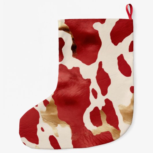 クリームレッド金ゴールドウエスタンコウィド名 ラージクリスマスストッキング (裏面)