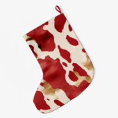クリームレッド金ゴールドウエスタンコウィド名 ラージクリスマスストッキング (裏面 (吊り時))