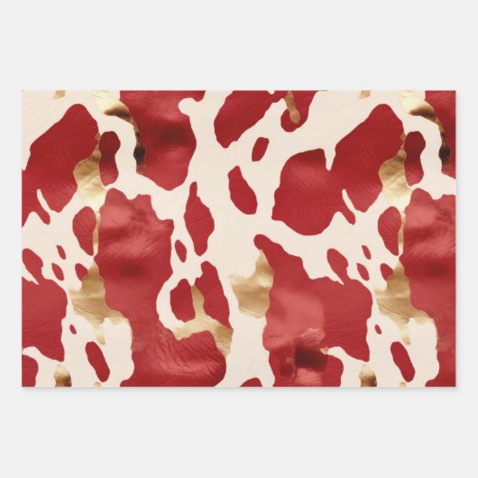 クリームレッド金ゴールドウエスタンコウィド ラッピングペーパーシート (正面)