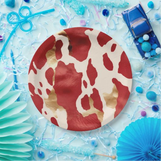 クリームレッド金ゴールドウエスタンコーウィドハウディ ペーパープレート (パーティー)