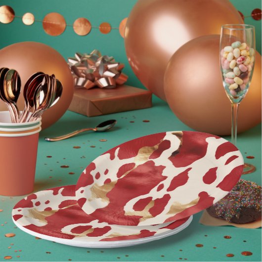 クリームレッド金ゴールドウエスタンコーウィドハウディ ペーパープレート (複数)