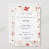 クリームレッド フローラル バースデー 招待状 (正面)