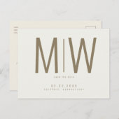 クリームログ。Monogram Wedding日付を保存 ポストカード (正面/裏面)