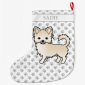 クリームロングコートチワフアカートゥーンドッグ&名前 ラージクリスマスストッキング (裏面)