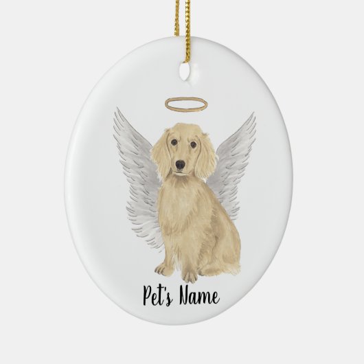 クリームロングヘアダシュント悔やみや弔慰メモリアル セラミックオーナメント (右)