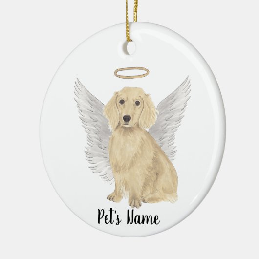 クリームロングヘアダシュント悔やみや弔慰メモリアル セラミックオーナメント (左)