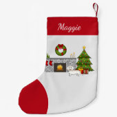 クリームロングヘアダックスシュントかわいい犬のクリスマスルーム スモールクリスマスストッキング (裏面)